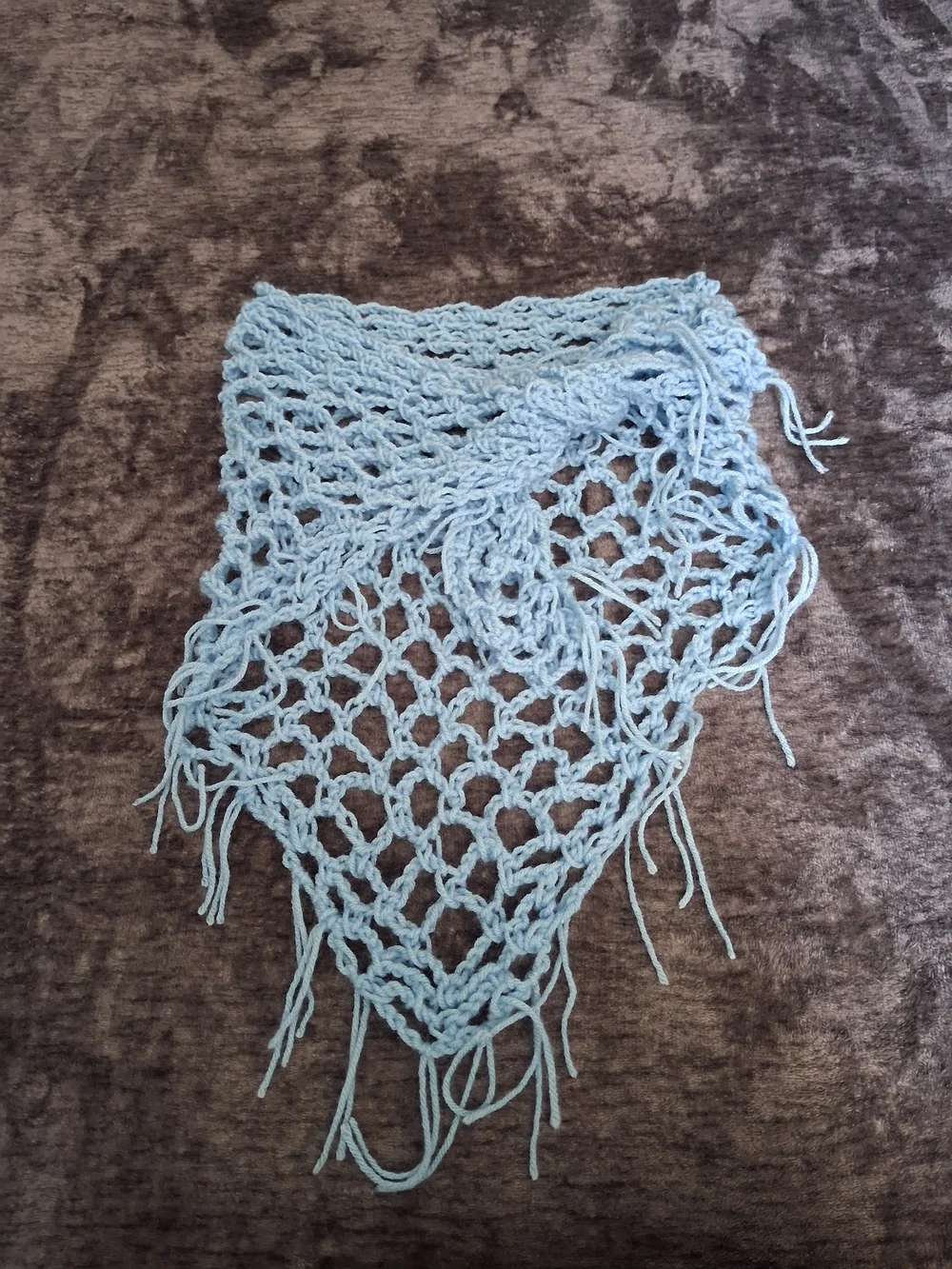 New Handmade Crocheted Blue Multipurpose Scarf, Shawl, Wrap- Fringe-One Size